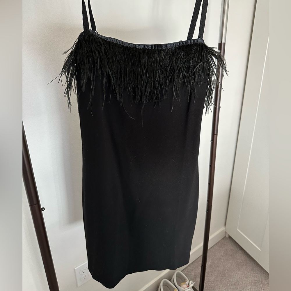 Feather trim mini dress